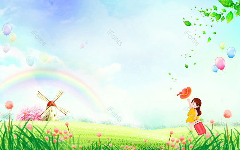 春天游玩的女孩去往乡野宣传背景,插画/手绘图,插画/手绘图库,插画/手绘图下载,插画/手绘